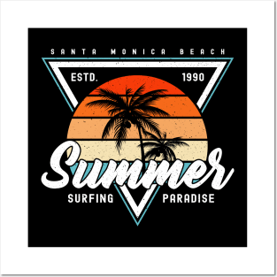 Retro Sunshine Santa Monica Beach Summer Surfing Paradise Posters and Art